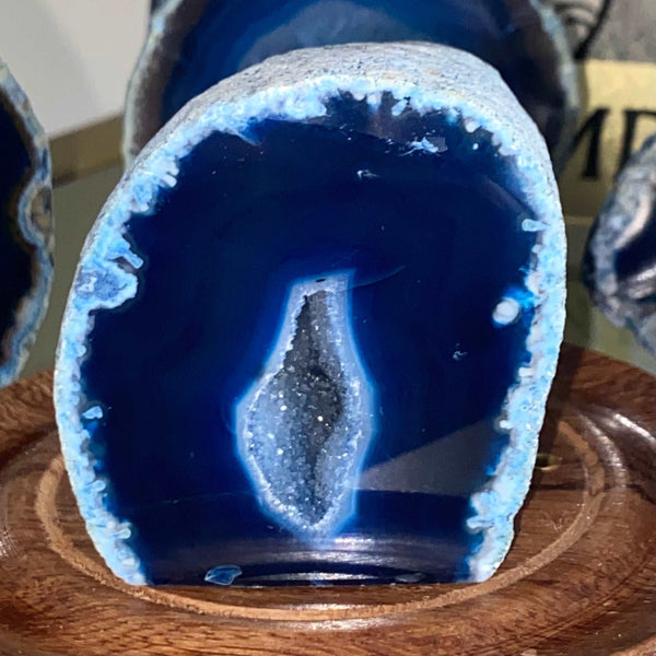 Blue Agate Cut Base Geode - Peace & Happiness