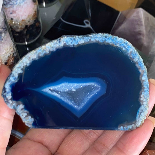 Blue Agate Cut Base Geode - Peace & Happiness