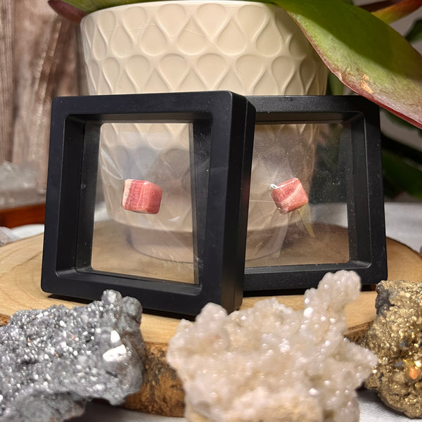 Mini Rhodochrosite Cube w/ Floating Display Case