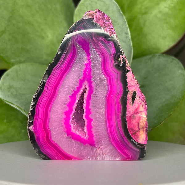 Pink Agate Cut Base Geode - Emotional Balance & Love