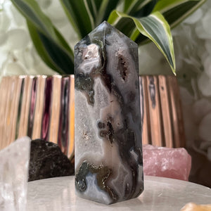 Moss Agate Obelisk- Optimism & Courage