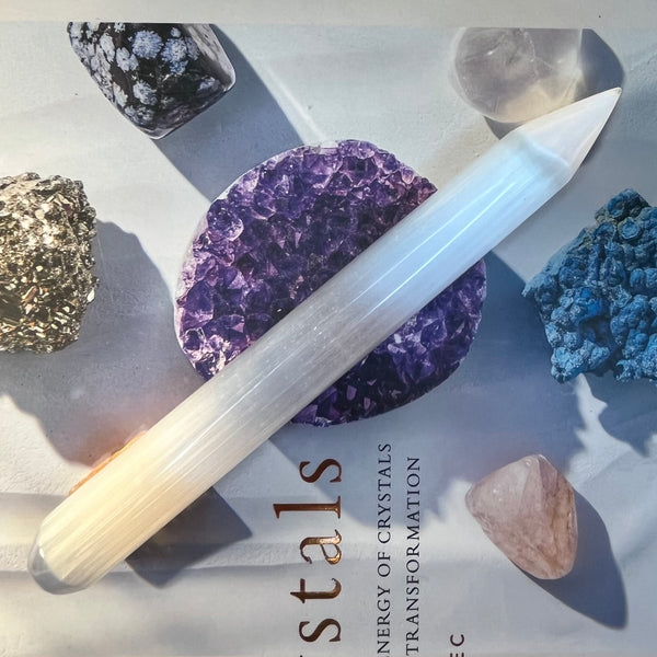 Selenite Round Point Wand - Cleansing & Purification