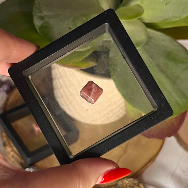 Mini Rhodochrosite Cube w/ Floating Display Case