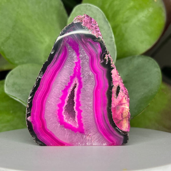 Pink Agate Cut Base Geode - Emotional Balance & Love