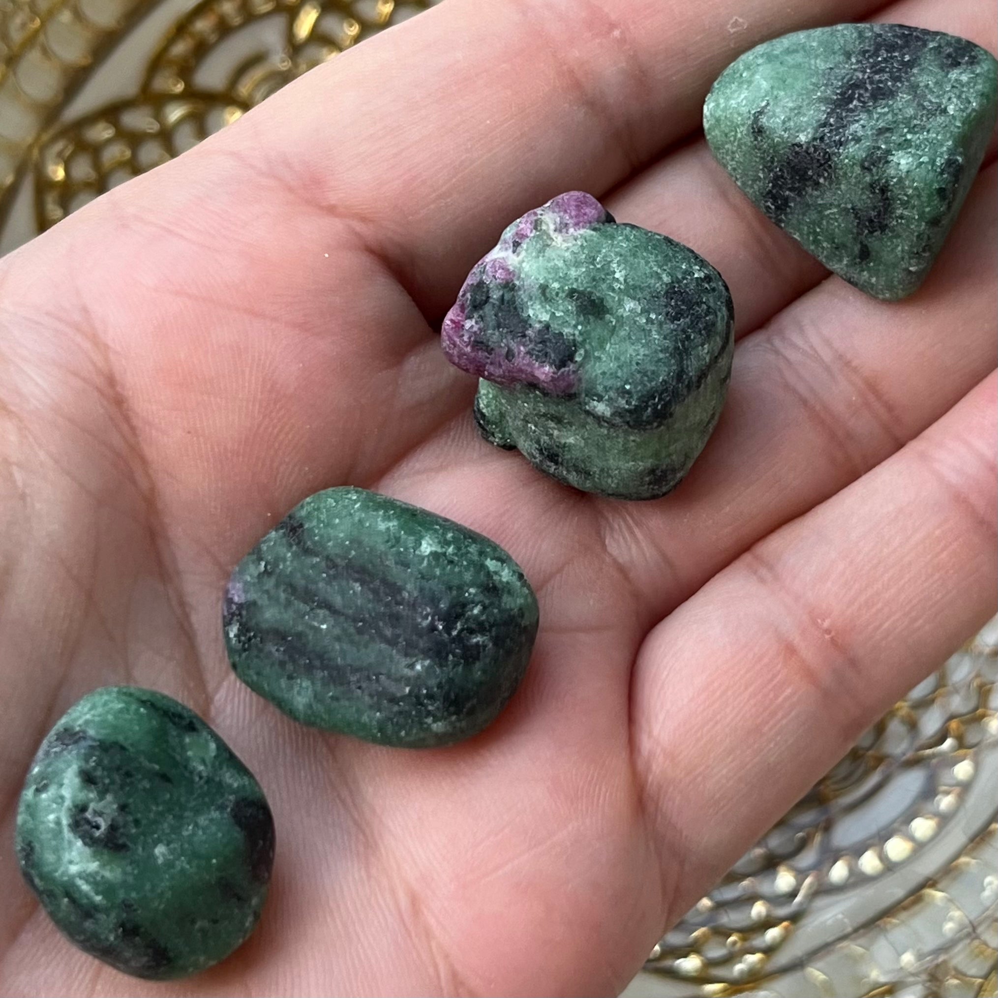 Rubycrosite (Ruby in Zoisite) Tumblestones (UNPOLISHED) - Energising Harmony