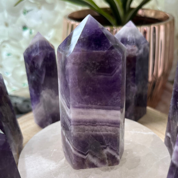 Chevron (Dream/Banded) Amethyst Tower - Spiritual Wisdom & Comfort