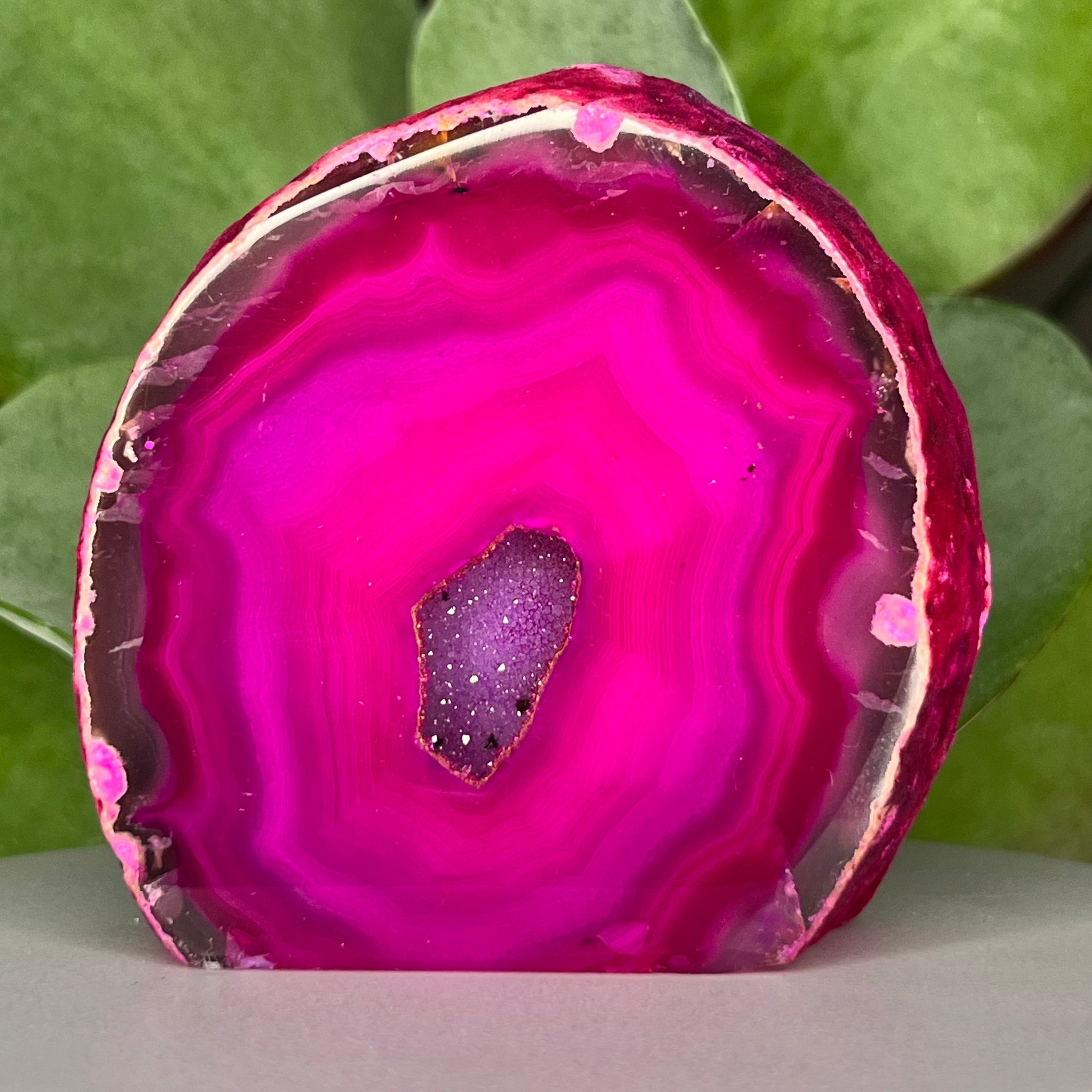 Pink Agate Cut Base Geode - Emotional Balance & Love