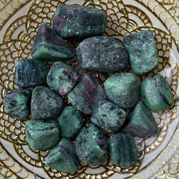 Rubycrosite (Ruby in Zoisite) Tumblestones (UNPOLISHED) - Energising Harmony