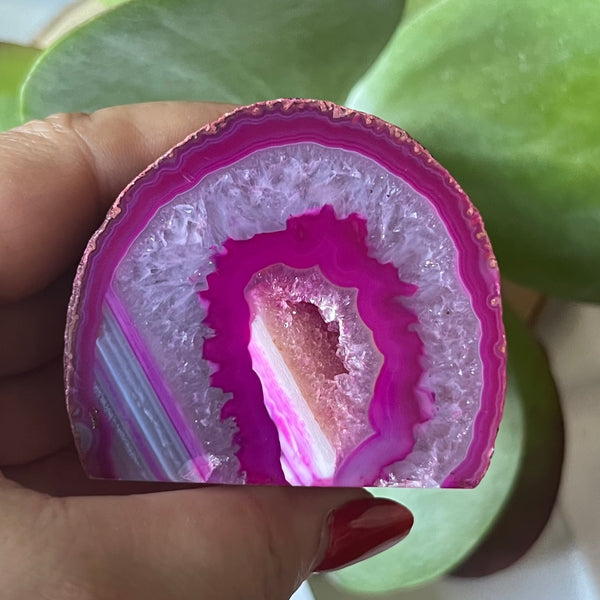 Pink Agate Cut Base Geode - Emotional Balance & Love