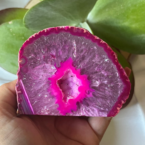 Pink Agate Cut Base Geode - Emotional Balance & Love