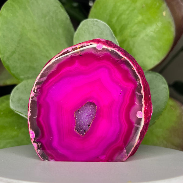 Pink Agate Cut Base Geode - Emotional Balance & Love