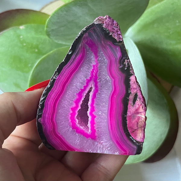 Pink Agate Cut Base Geode - Emotional Balance & Love