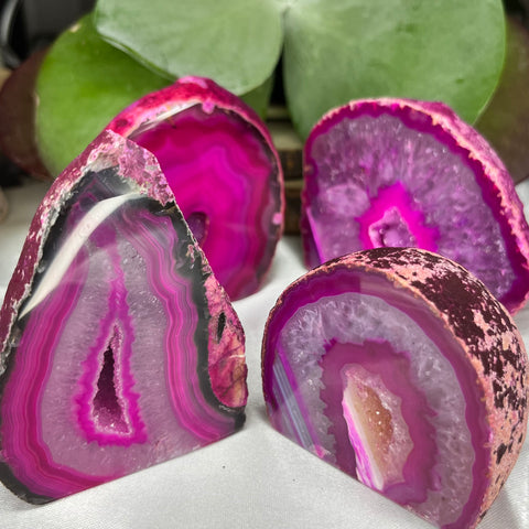 Pink Agate Cut Base Geode - Emotional Balance & Love