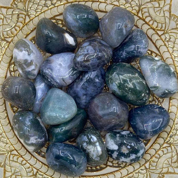 Moss Agate Tumblestones - Optimist & Courage BD Crystals