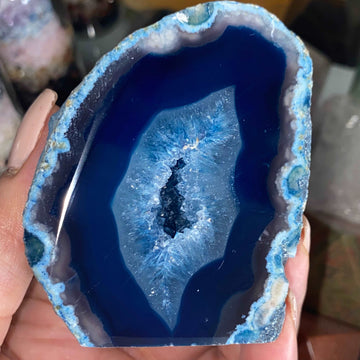 Blue Agate Cut Base Geode - Peace & Happiness