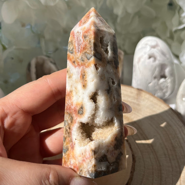 Zebra Agate Druzy Obelisk