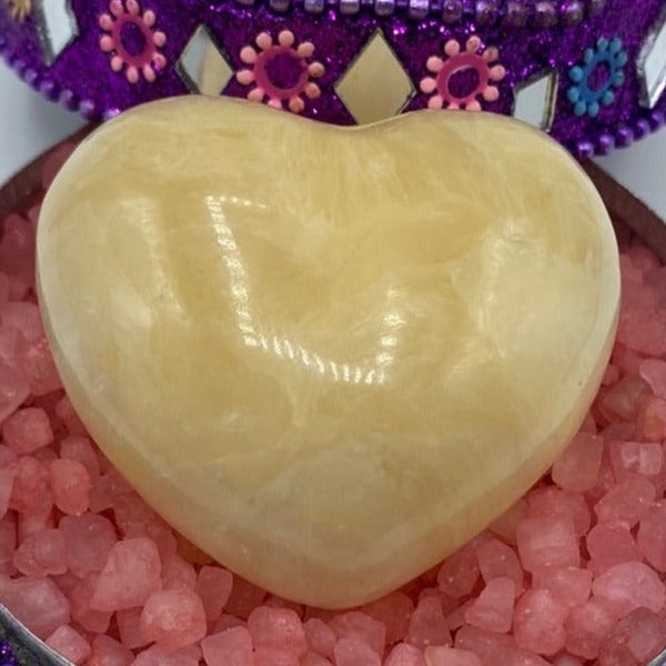 Yellow Calcite Heart - Accomplishments & Purpose BD Crystals