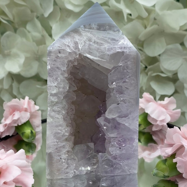 Amethyst in Agate Obelisk Drusy Tower - Balance & Harmony