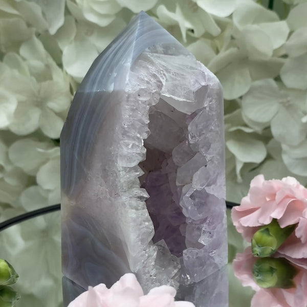 Amethyst in Agate Obelisk Drusy Tower - Balance & Harmony