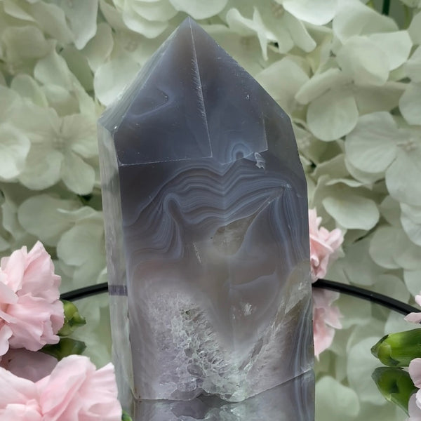 Amethyst in Agate Obelisk Drusy Tower - Balance & Harmony