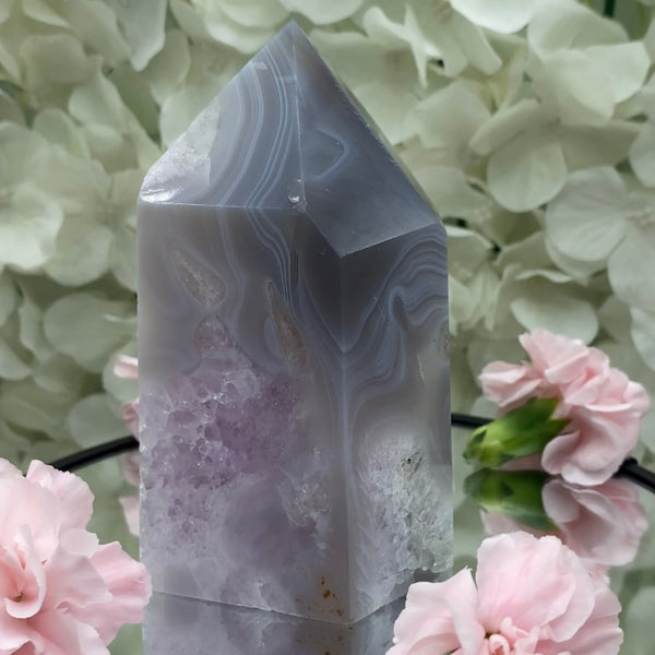 Amethyst in Agate Obelisk Drusy Tower - Balance & Harmony